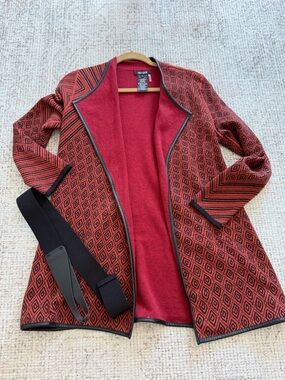 NIC+ZOE Red Open Knit Cardigan with Belt Included